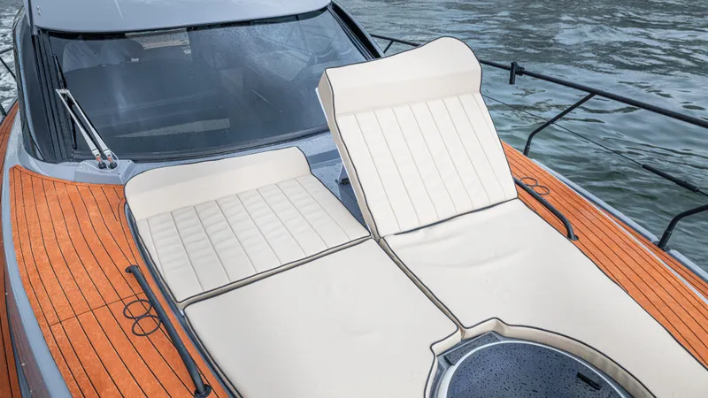 Slide: The Image of Luxurious sun deck of Hanover 415 boat, year 2026. - 43