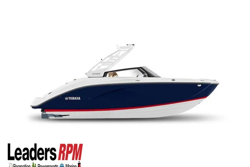 The Image of 2026 Yamaha Boats 222SE, sleek blue and white design, side view. - 1