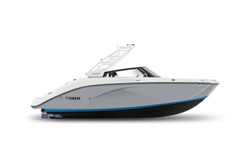 Slide: The Image of 2026 Yamaha Boats 222SE, sleek white design, side view. - 3