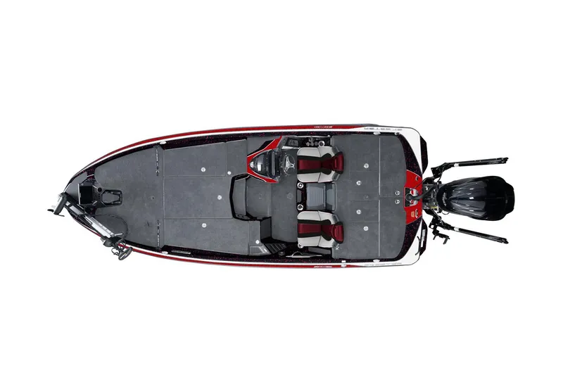 Slide: The Image of Manufacturer Provided Image: 2021 Skeeter FXR 21 bass boat, top view, spacious deck, dual seats, outboard motor. - 15