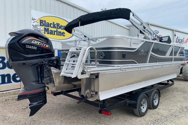 Slide: The Image of 2026 SunCatcher Diamond Elite 324 SS pontoon boat with Yamaha engine at Blackbeard Marine. - 6
