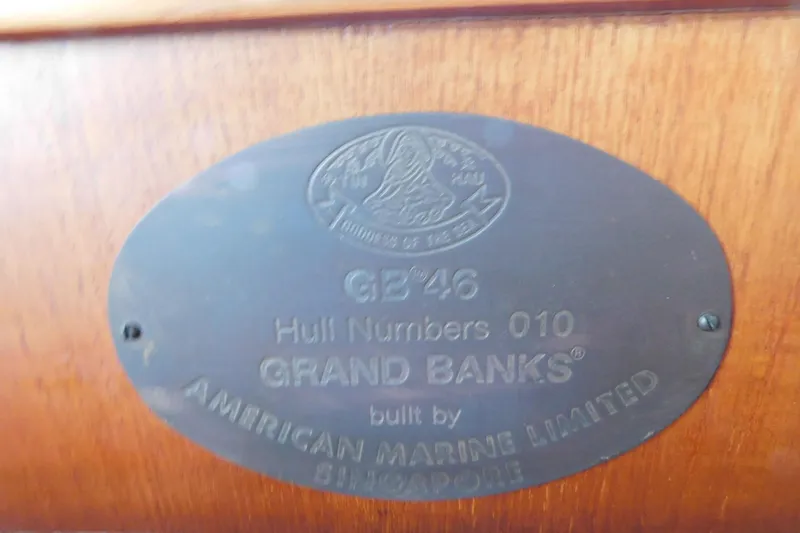 Slide: The Image of Plaque on 1986 Grand Banks 46 Classic, hull number 010, by American Marine Limited. - 30