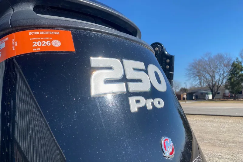 Slide: The Image of 2018 Blazer 625 Pro Elite motor with 250 Pro label and 2026 registration sticker. - 5