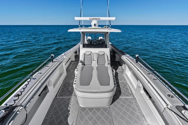 Slide: The Image of 2024 Invincible 46 Catamaran on open sea, featuring sleek design and advanced navigation. - 7