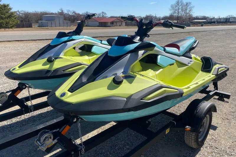 Slide: The Image of 2025 Yamaha WaveRunner JetBlaster in vibrant colors on a trailer, ready for adventure. - 4