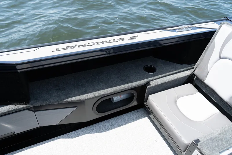Slide: The Image of 2026 Starcraft Titan 186 boat interior with seating and water view. - 5