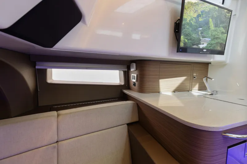 Slide: The Image of Luxurious interior of 2018 Boston Whaler 420 Outrage with modern amenities and sleek design. - 41