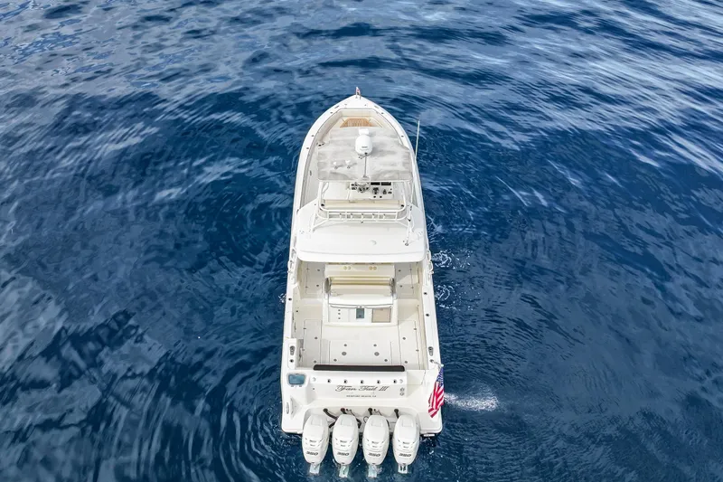 Slide: The Image of Aerial view of 2018 Boston Whaler 420 Outrage boat on open water. - 9