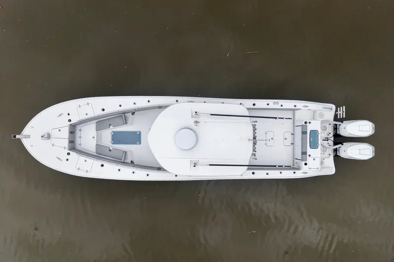 Slide: The Image of Overhead view of 2023 Cape Horn 34 XS boat on water. - 7