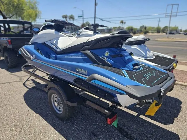 Slide: The Image of 2026 Yamaha WaveRunner FX HO on trailer, blue and white design. - 4