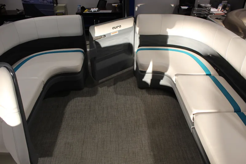 Slide: The Image of Luxurious seating on 2025 Avalon 2185 25 AURA QL pontoon boat, featuring modern design and comfort. - 4