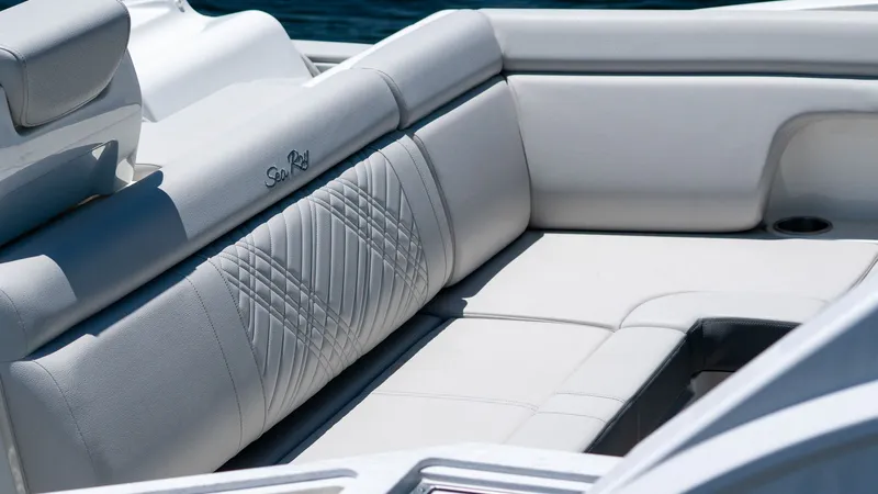 Slide: The Image of Luxurious seating in the 2026 Sea Ray SDX 290 Outboard boat. - 16