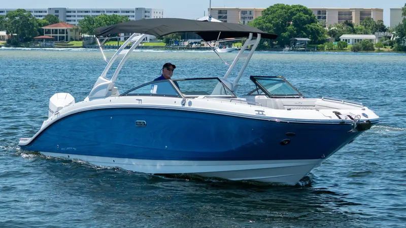 Slide: The Image of 2026 Sea Ray SDX 290 Outboard on the water. - 2