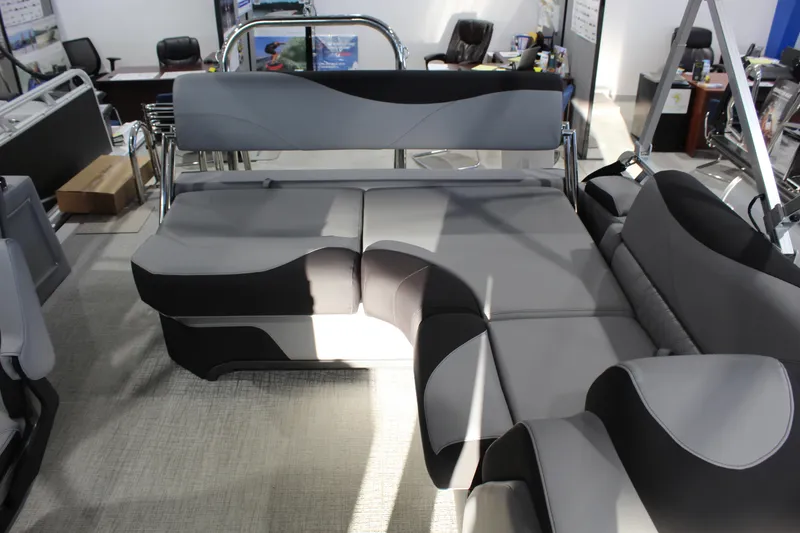 Slide: The Image of Luxurious seating in 2025 Avalon 1985 25 LSZ CRB pontoon boat, showroom display. - 5