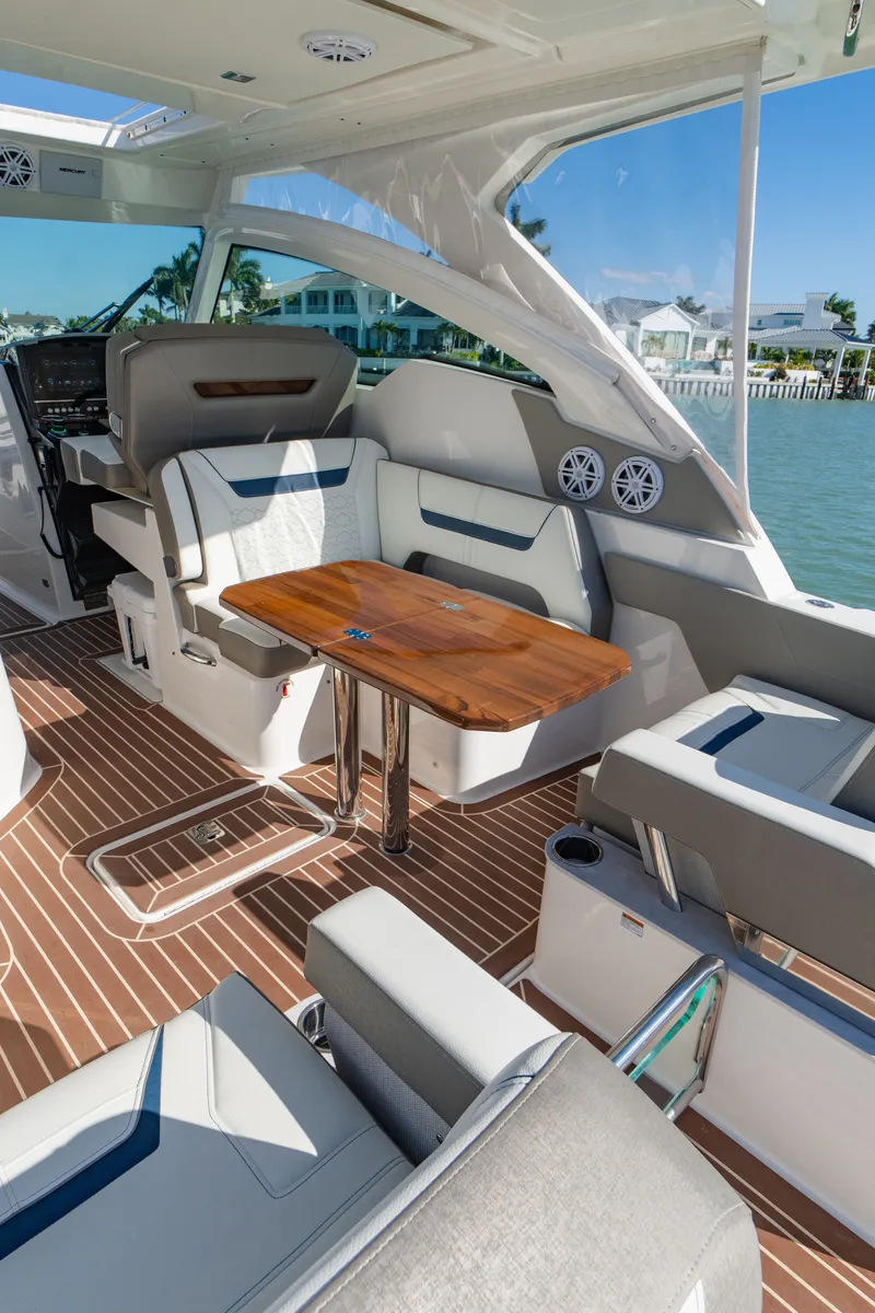 Slide: The Image of Interior of 2023 Tiara Yachts 34 LX with luxurious design. - 34