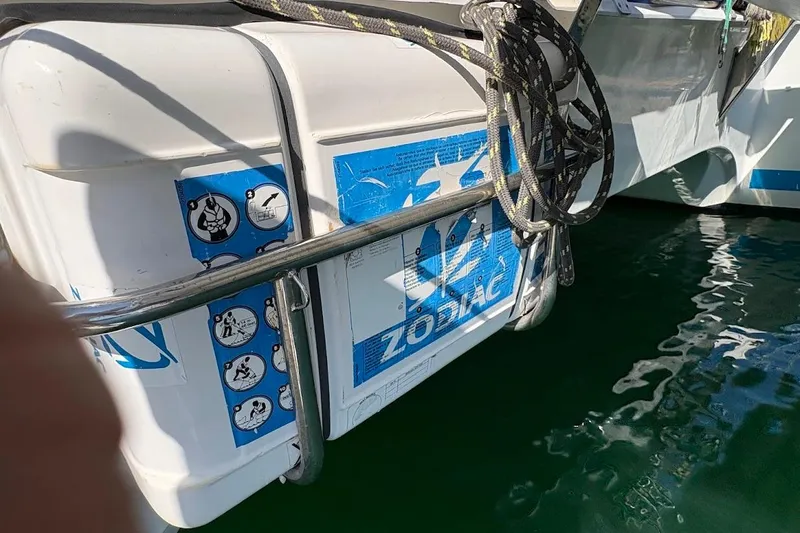 Slide: The Image of 2015 Fountaine Pajot SABA 50 yacht with Zodiac equipment on deck. - 29