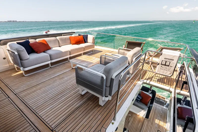 Slide: The Image of Luxurious deck of 2022 Absolute 64 Navetta yacht with stylish seating and ocean view. - 38