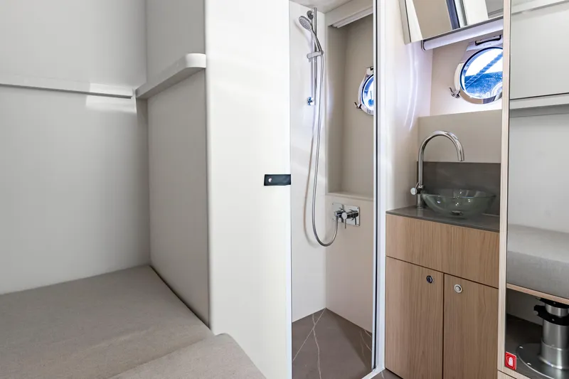 Slide: The Image of Luxurious bathroom interior of 2022 Absolute 64 Navetta yacht with modern fixtures. - 105