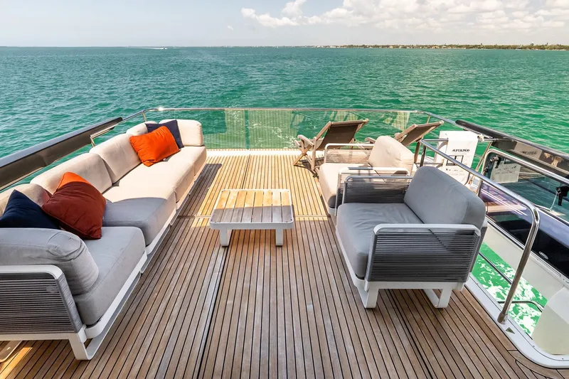 Slide: The Image of Luxurious deck of 2022 Absolute 64 Navetta yacht with stylish seating and ocean view. - 37