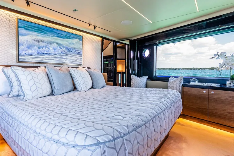 Slide: The Image of Luxurious bedroom interior of 2022 Absolute 64 Navetta yacht with ocean view. - 89