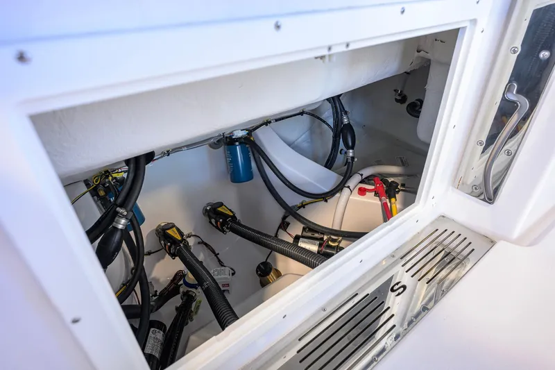 Slide: The Image of 2026 Sportsman Open 252 Center Console boat interior wiring and components. - 35