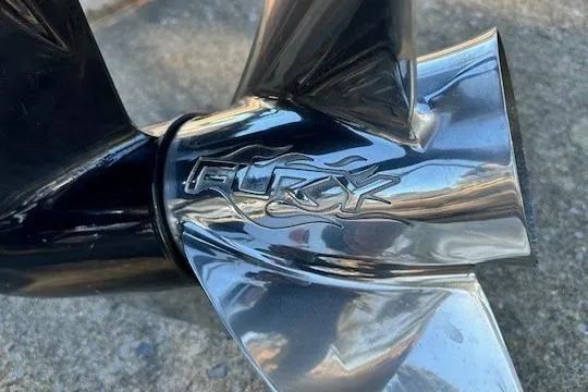 Slide: The Image of Close-up of a Fury propeller on a 2017 Ranger Z185 boat. - 14