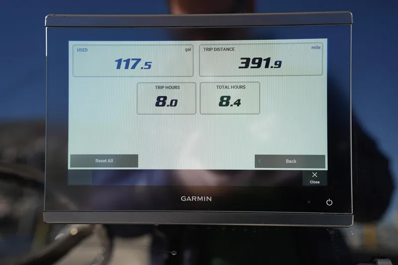 Slide: The Image of Garmin display showing fuel usage and trip data for 2020 Sea Hunt BX 20 BR boat. - 32