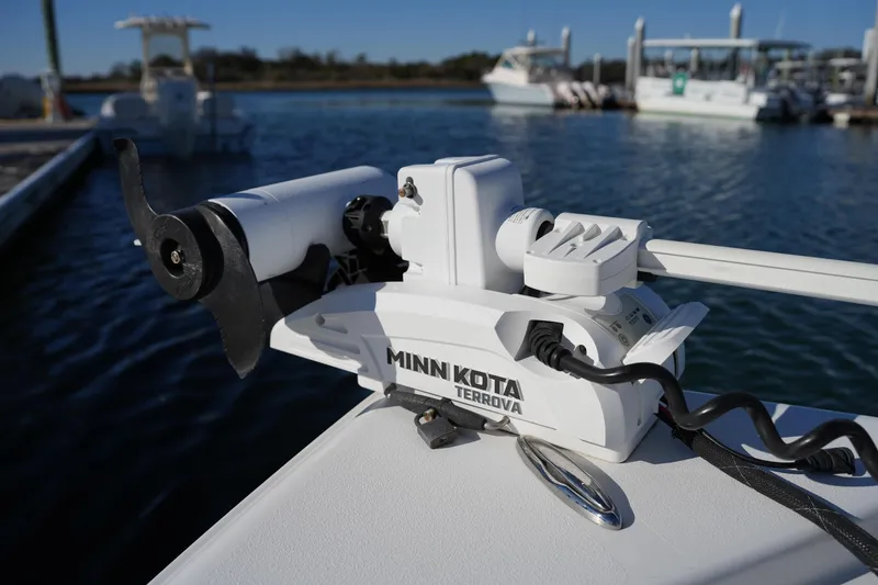 Slide: The Image of Minn Kota Terrova motor on 2020 Sea Hunt BX 20 BR boat at marina. - 42