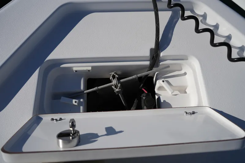 Slide: The Image of 2020 Sea Hunt BX 20 BR boat compartment with wiring and components. - 43