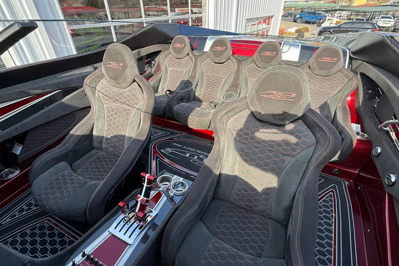 Slide: The Image of Luxurious interior of 2018 MTI 43 R/P boat with custom seating and sleek design. - 19