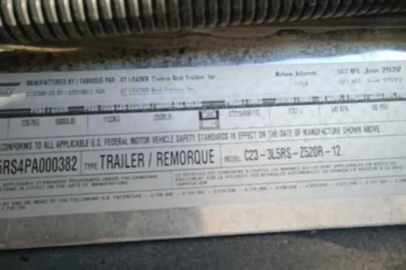 Slide: The Image of 2023 Ranger Z520R trailer label with specifications and compliance details. - 14