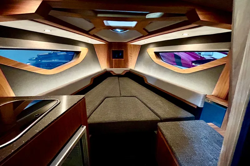 Slide: The Image of Luxurious interior of 2026 Flynt Yachts Centura 32 with modern design and cozy seating. - 20