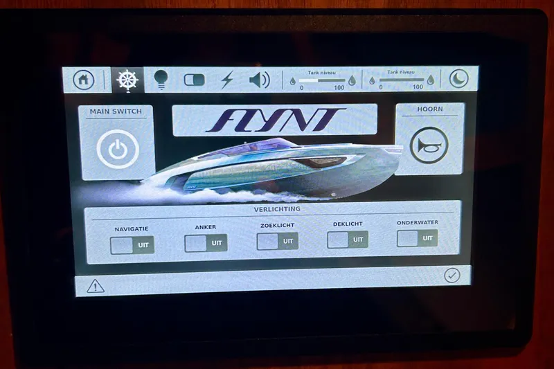 Slide: The Image of Touchscreen control panel of Flynt Yachts Centura 32, 2026 model, displaying navigation and lighting options. - 22