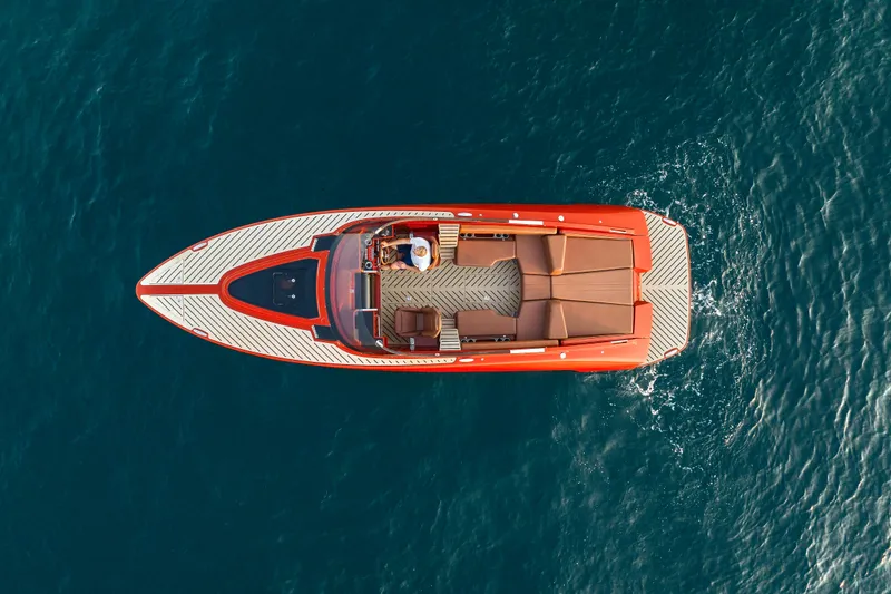 Slide: The Image of Aerial view of 2026 Flynt Yachts Centura 32 on open water. - 7