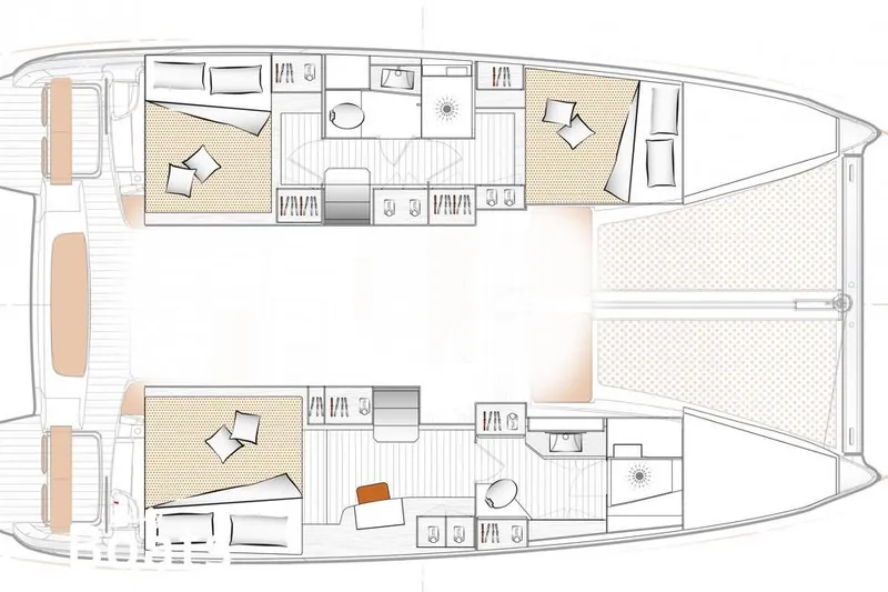 Slide: The Image of Floor plan of 2022 Excess 11 catamaran, featuring cabins and living spaces. - 21