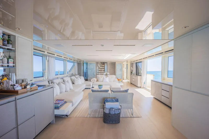 Slide: The Image of Luxurious interior of 2019 Sanlorenzo SD112 yacht with elegant seating and ocean views. - 11