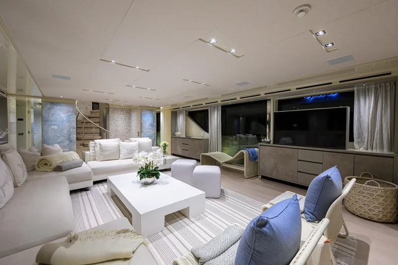 Slide: The Image of Luxurious interior of 2019 Sanlorenzo SD112 yacht with elegant seating and modern decor. - 14
