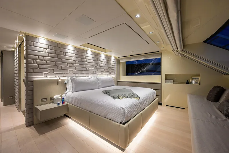 Slide: The Image of Luxurious bedroom interior of 2019 Sanlorenzo SD112 yacht with modern design and ambient lighting. - 20
