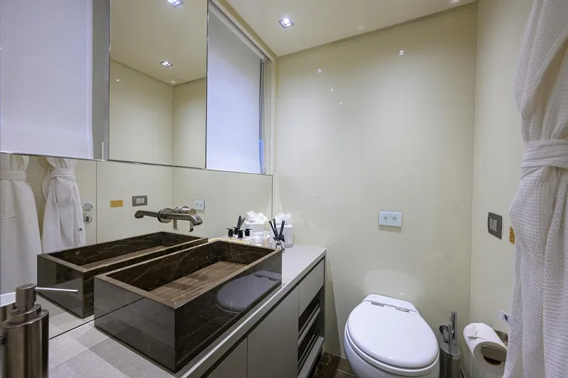 Slide: The Image of Luxurious bathroom on 2019 Sanlorenzo SD112 yacht with modern fixtures and elegant design. - 26