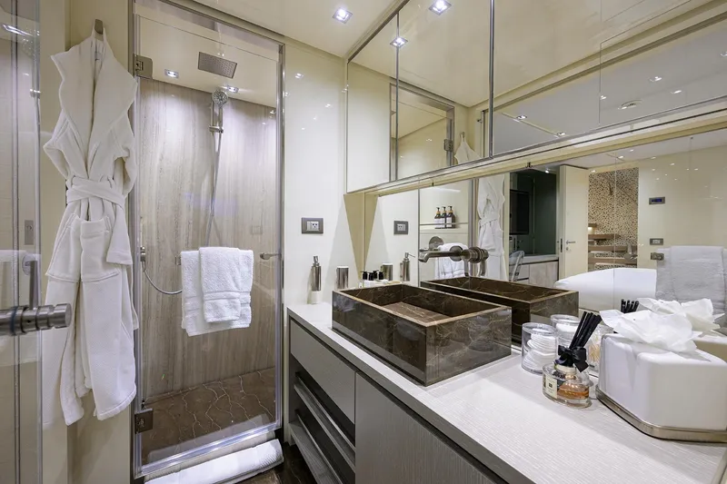 Slide: The Image of Luxurious bathroom on 2019 Sanlorenzo SD112 yacht with modern shower and elegant fixtures. - 30