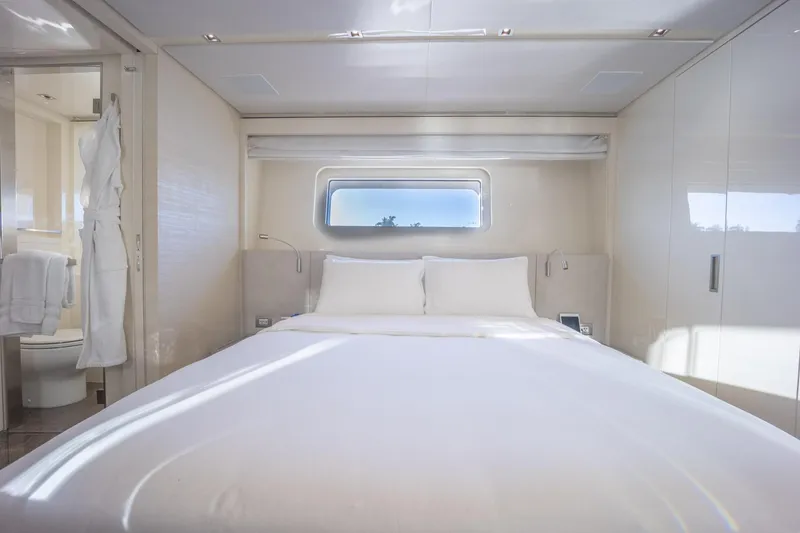 Slide: The Image of Luxurious bedroom interior of 2019 Sanlorenzo SD112 yacht with modern design and window view. - 31