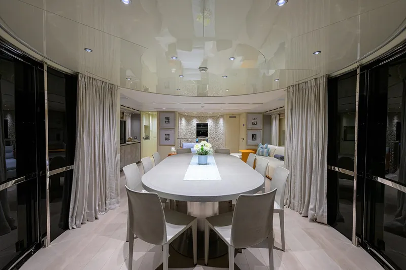 Slide: The Image of Luxurious dining area on 2019 Sanlorenzo SD112 yacht, featuring elegant decor and modern furnishings. - 37