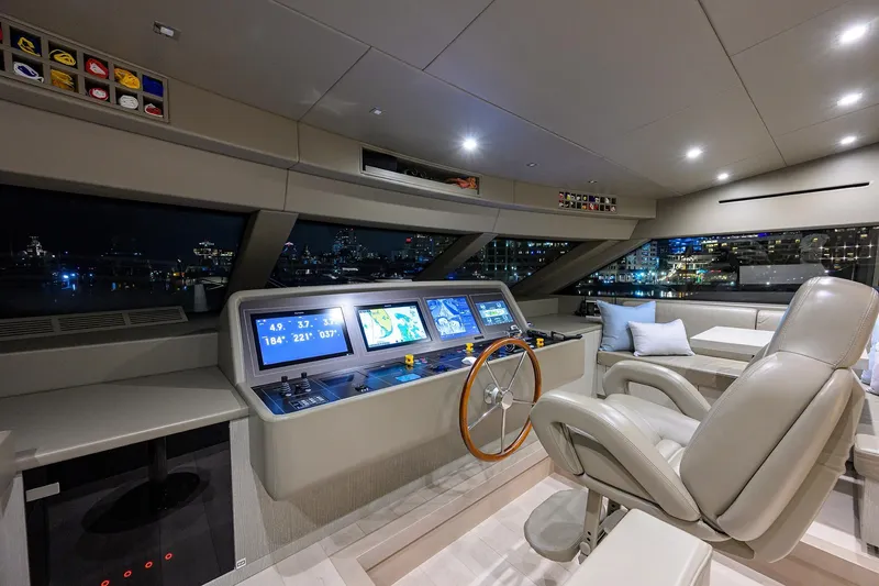 Slide: The Image of Luxurious 2019 Sanlorenzo SD112 yacht helm with modern navigation displays and plush seating. - 39