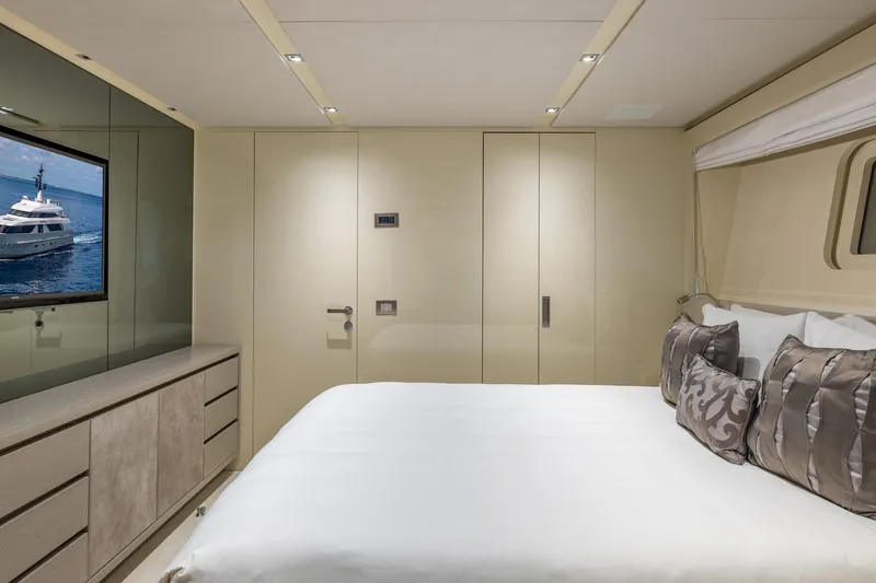 Slide: The Image of Luxurious bedroom interior of 2019 Sanlorenzo SD112 yacht with modern decor and elegant furnishings. - 47
