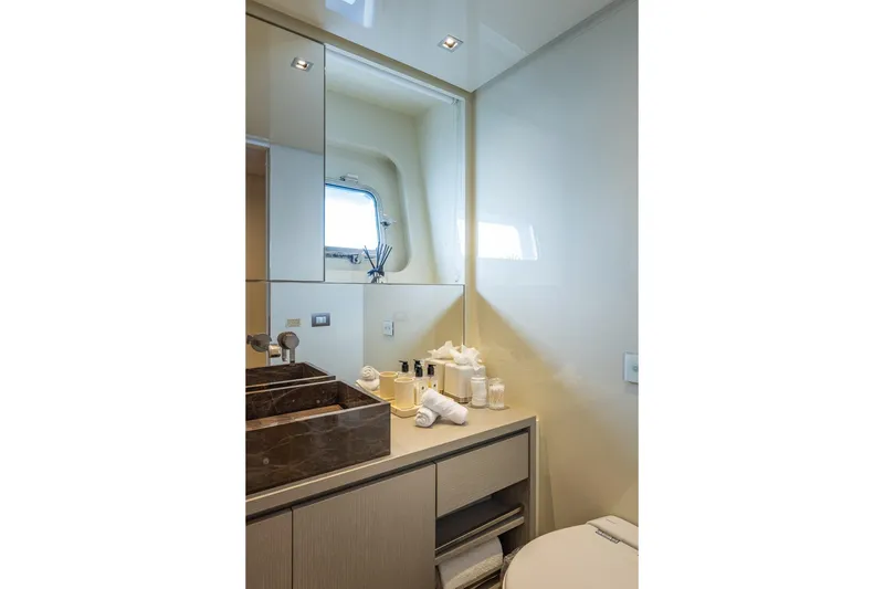 Slide: The Image of Luxurious bathroom on 2019 Sanlorenzo SD112 yacht with elegant fixtures and modern design. - 52