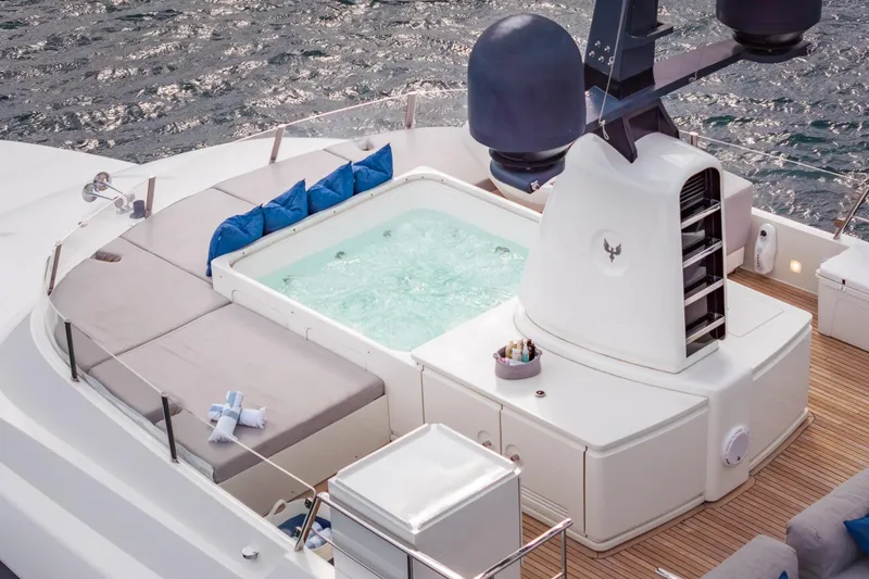 Slide: The Image of Luxurious 2019 Sanlorenzo SD112 yacht deck with jacuzzi and seating area. - 62