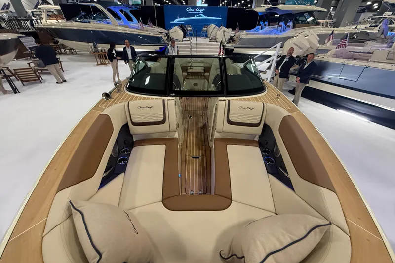 Slide: The Image of 2026 Chris-Craft Launch 27 luxury boat interior at a boat show display. - 25