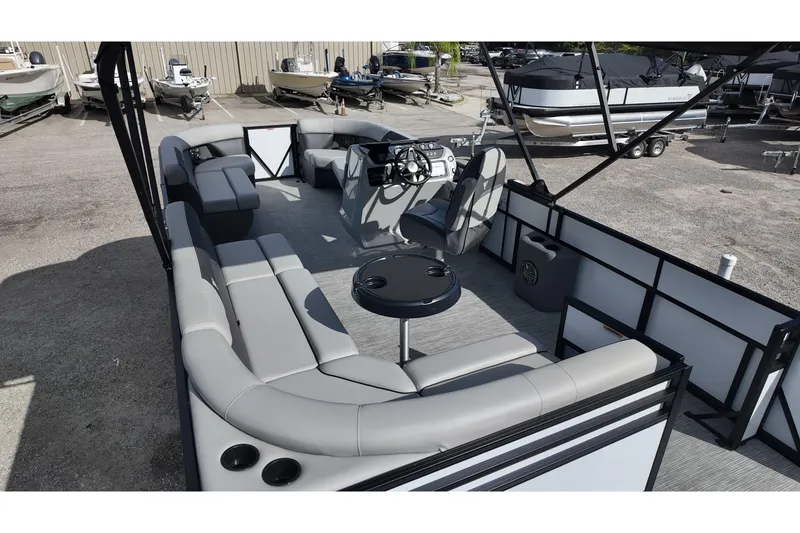 Slide: The Image of 2026 Viaggio Lago V 20 C pontoon boat with spacious seating and modern helm. - 3