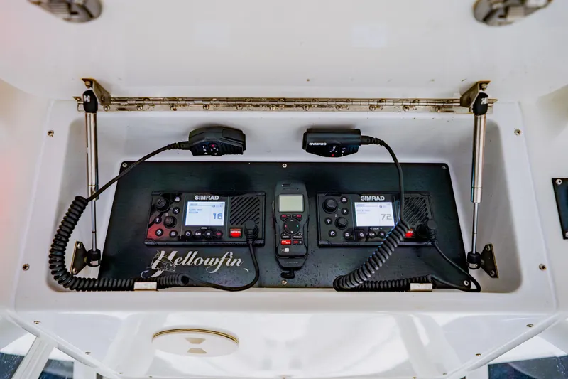 Slide: The Image of 2012 Yellowfin 39 Offshore boat electronics with Simrad communication devices. - 45