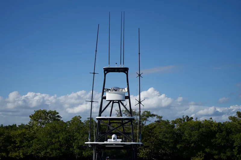 Slide: The Image of Radar tower of 2019 SeaHunter 45 Tournament against blue sky and clouds. - 37